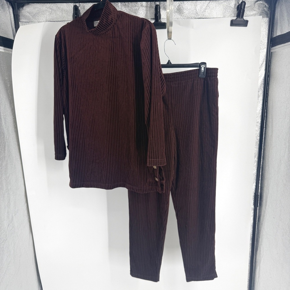 Diane Von Furstenberg Brown Ribbed Corduroy Mock Neck Tunic & Pants Set Small